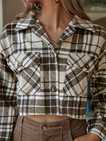 Load image into Gallery viewer, Simplee Y2K plaid buttons long sleeve short coat women Office pocket lapel jacket High street slim female shirt collar outerwear