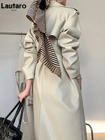Load image into Gallery viewer, Lautaro Spring Autumn Long Faux Leather Trench Coat