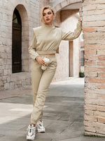 Load image into Gallery viewer, Simplee Two piece short women sweatshirt set autumn Elastic lace up turtleneck casual pants