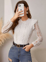 Load image into Gallery viewer, Simplee Elegant ruffle lace patchwork o-neck long sleeves