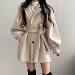 Load image into Gallery viewer, Women Solid Wool Blend Coat Slim Fit Belt Coats