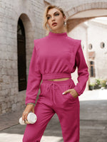 Load image into Gallery viewer, Simplee Two piece short women sweatshirt set autumn Elastic lace up turtleneck casual pants