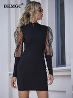 Load image into Gallery viewer, Print See-through Lace Chiffon Long Sleeve Mini Dress