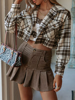 Load image into Gallery viewer, Simplee Y2K plaid buttons long sleeve short coat women Office pocket lapel jacket High street slim female shirt collar outerwear