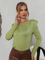 Load image into Gallery viewer, Simplee Long sleeve elegant green t-shirt