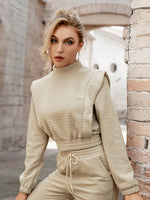 Load image into Gallery viewer, Simplee Two piece short women sweatshirt set autumn Elastic lace up turtleneck casual pants