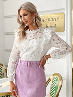 Load image into Gallery viewer, Simplee Elegant white lace blouse women