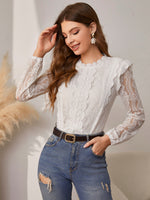 Load image into Gallery viewer, Simplee Elegant ruffle lace patchwork o-neck long sleeves