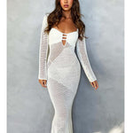 Load image into Gallery viewer, Autumn Summer Knitting Bodycon Dress Women Beach Streetwear Crochet Hollow Out Tie-up Backless Wrapped Vestidos Ladies