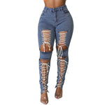 Load image into Gallery viewer, Fashion Sexy Women Summer Pants Female Streetwear Jeans Hollow Out Bottoms Eyelet Lace Up Trousers Women Denim Pants