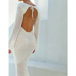 Load image into Gallery viewer, Autumn Summer Knitting Bodycon Dress Women Beach Streetwear Crochet Hollow Out Tie-up Backless Wrapped Vestidos Ladies