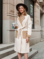 Load image into Gallery viewer, Simplee Office lady camel autumn winter women outwear Warm long sleeve split wool coat High street fashion lace up female coat