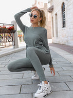 Load image into Gallery viewer, Simplee Casual lace up sheath two piece sets women Sportwear long sleeve ladies tracksuit sets autumn O-neck fitness pants set