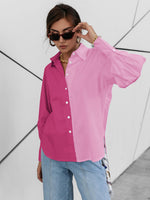 Load image into Gallery viewer, Simplee Autumn Color Block Casual Women Blouse Solid Cotton Lapel Collar Office Lady Shirt Full Lantern Sleeves