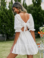 Load image into Gallery viewer, Simplee Lace up hollow out knot summer white dress