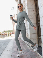 Load image into Gallery viewer, Simplee Casual lace up sheath two piece sets women Sportwear long sleeve ladies tracksuit sets autumn O-neck fitness pants set