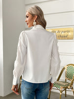 Load image into Gallery viewer, Simplee White elegant hollow out women shirt Lace patchwork frills puff sleeve office shirts