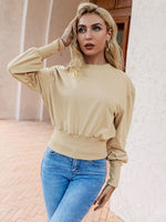 Load image into Gallery viewer, Simplee Causal bishop sleeve women hoodies autumn Office long sleeve short one piece hoodie sweatshirt O-neck khaki fashion tops