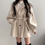 Load image into Gallery viewer, Women Solid Wool Blend Coat Slim Fit Belt Coats