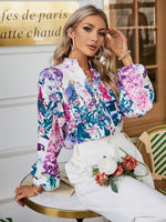 Load image into Gallery viewer, Simplee Elegant lantern sleeve loose print women shirt