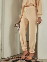 Load image into Gallery viewer, Simplee O-neck long sleeves short top long pants set Elastic shoulder pads pocket two pieces sets Female solid loose tracksuit