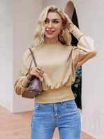 Load image into Gallery viewer, Simplee Causal bishop sleeve women hoodies autumn Office long sleeve short one piece hoodie sweatshirt O-neck khaki fashion tops