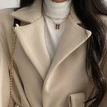Load image into Gallery viewer, Women Solid Wool Blend Coat Slim Fit Belt Coats