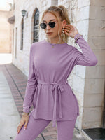 Load image into Gallery viewer, Simplee Casual lace up sheath two piece sets women Sportwear long sleeve ladies tracksuit sets autumn O-neck fitness pants set