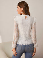 Load image into Gallery viewer, Simplee Elegant ruffle lace patchwork o-neck long sleeves