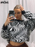 Load image into Gallery viewer, Aproms Elegant Black White Striped Sweaters