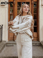 Load image into Gallery viewer, Aproms Korean Fashion Khaki Stripes Print Loose Sweaters