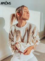 Load image into Gallery viewer, Aproms Korean Fashion Khaki Stripes Print Loose Sweaters