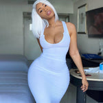 Load image into Gallery viewer, Women Close-fitting Sexy Ribbed Summer Sundress Solid Color Sleeveless Bodycon