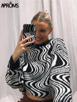 Load image into Gallery viewer, Aproms Elegant Black White Striped Sweaters