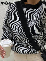 Load image into Gallery viewer, Aproms Elegant Black White Striped Sweaters