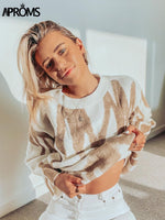 Load image into Gallery viewer, Aproms Korean Fashion Khaki Stripes Print Loose Sweaters