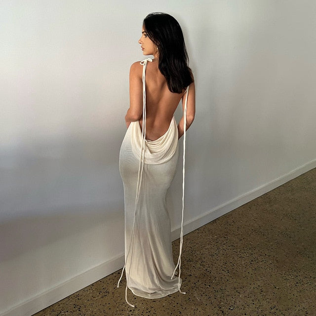 Backless Slim Cami Strap Long Dress