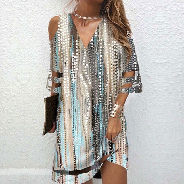 V-Neck Summer Tie-Dye Dresses