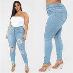 Load image into Gallery viewer, Women&#39;s Plus size jeans Black and blue high waist ripped jeans Fashion casual skinny denim pencil pants L-5XL drop shipping
