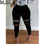 Load image into Gallery viewer, New Fashion Women Solid Lace-up Hollow Out Jeans 2021 Winter Lady&#39;s Streetwear High Waist Skinny Denim Pencil Pants
