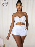 Load image into Gallery viewer, WLWXR Summer Sexy Black Solid Short Sets For Women Strapless Sleeveless Camis Top And Booty Short Pants Casual Party Set

