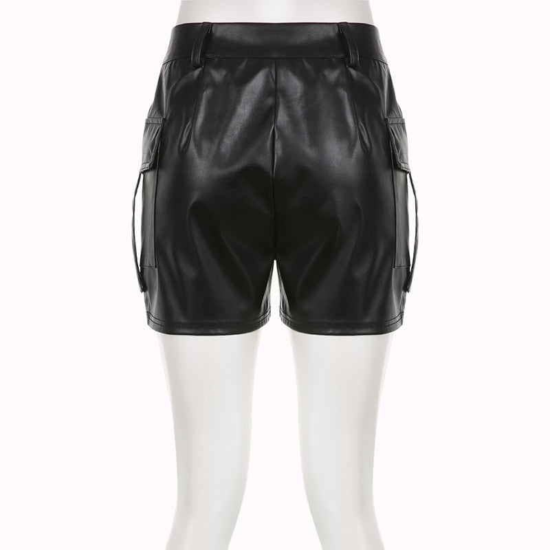 Echoine Black PU Leather Cargo Shorts