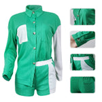 Load image into Gallery viewer, Echoine Long Sleeve Color Patchwork Button Shirt Shorts Set
