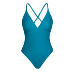 Load image into Gallery viewer, SEASELFIE V-neck Solid Blue One-piece Swimsuit For Women Sexy Cut Out Monokini Swimwear Beach Bathing Suit Beachwear
