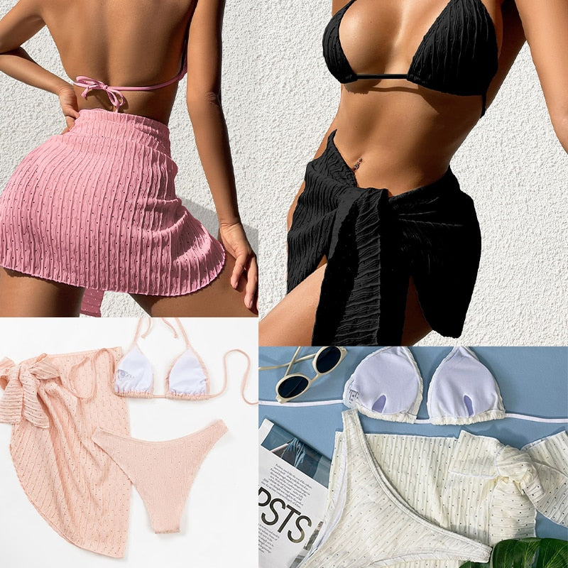 Women Sexy Swimsuit Women&#39;s Summer Bikini Sets Solid Color Triangle Bikinis Swimwear Women 2023 Beach Brazilian Bathing Suits