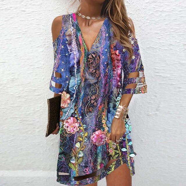 V-Neck Summer Tie-Dye Dresses