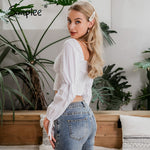 Load image into Gallery viewer, Simplee Vintage elegant white women blouses shirt Casual button blouse twist lace up Spring summer holiday blusas mujer shirts
