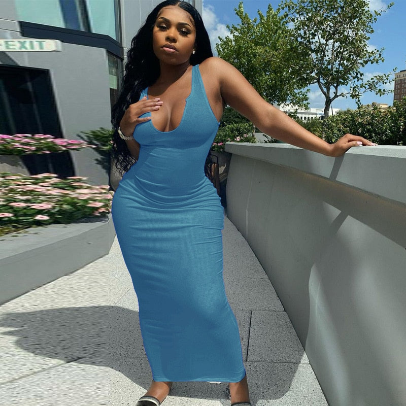 Women Close-fitting Sexy Ribbed Summer Sundress Solid Color Sleeveless Ivelb Women Close-fitting Sexy Ribbed Summer Sundress Solid Color Sleeveless Ivelb