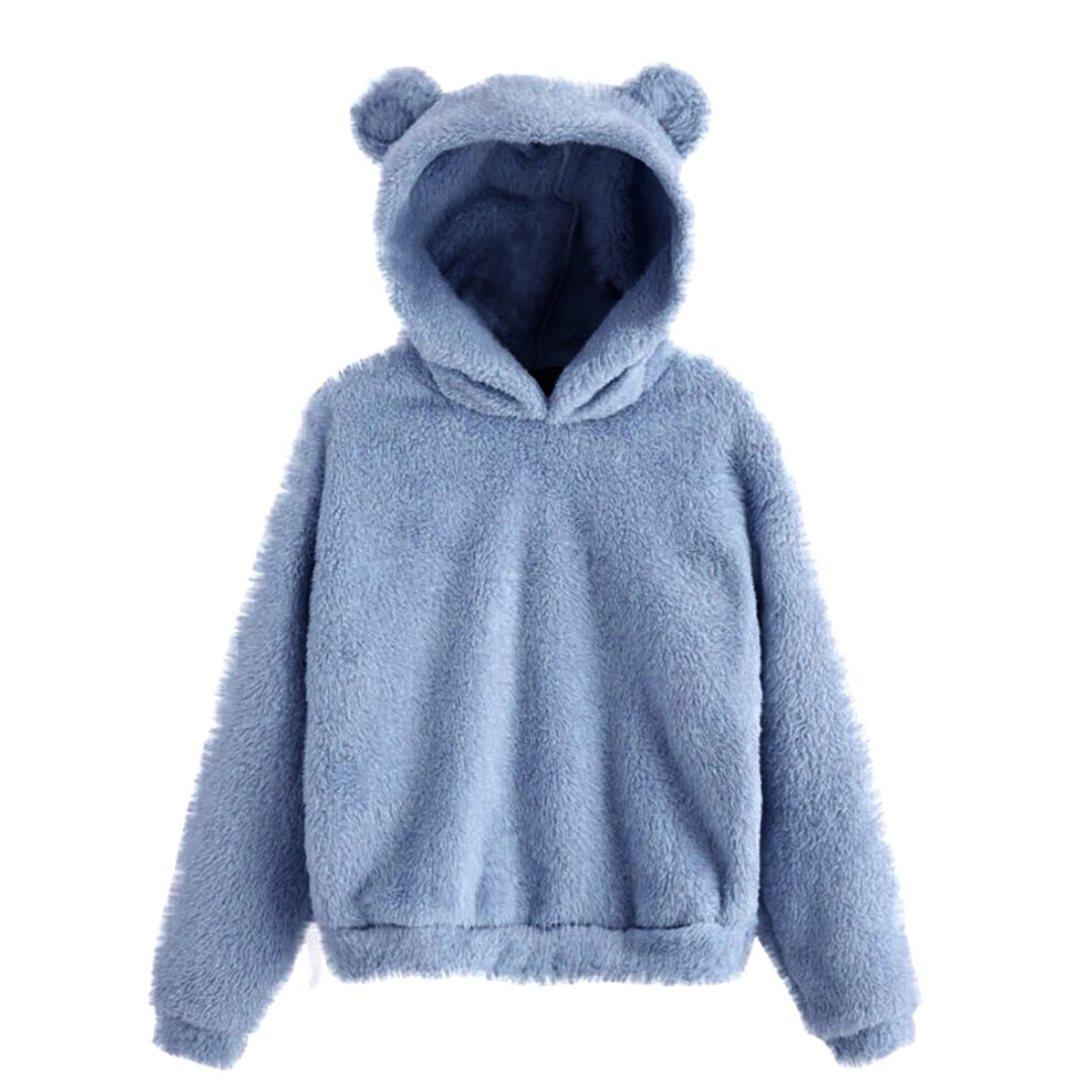 Fluffy hoodies Women kawaii Sweatshirt cute bear ear cap Autumn Winter Warm pullover Long Sleeve outwear Fleece coat moletom new