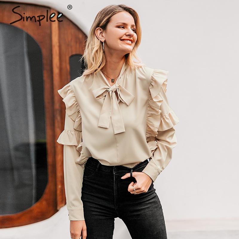 Simplee Vintage ruffles elegant women blouse shirts